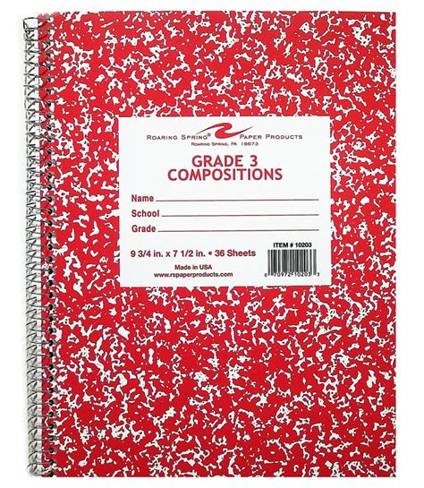 Grade Three Composition Notebook Red Marble Cover Roaring Spring