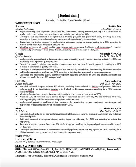 Wonsulting Technician Resume Template