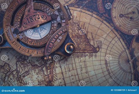 Old Compass On World Map Stock Image Image Of Cover 123388729