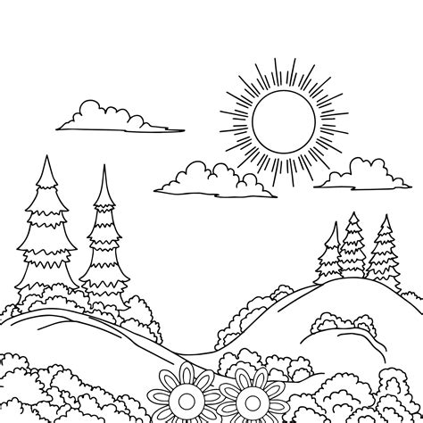 Design Vector Landscape Mountain Coloring Page for Kid 8822670 Vector ...