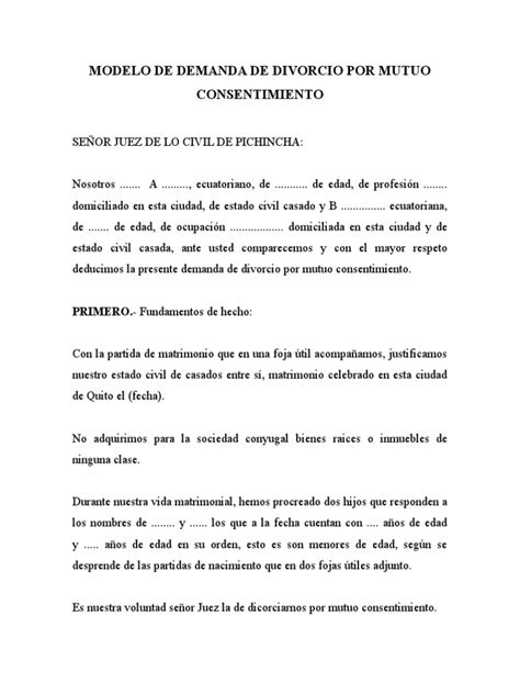 Contrato De Divorcio Por Mutuo Acuerdo Ejemplo Actualizado Noviembre