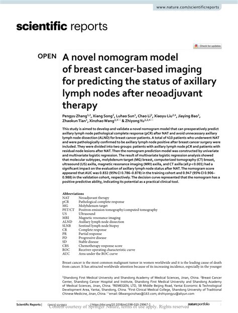 PDF A Novel Nomogram Model Of Breast Cancer Based Imaging For