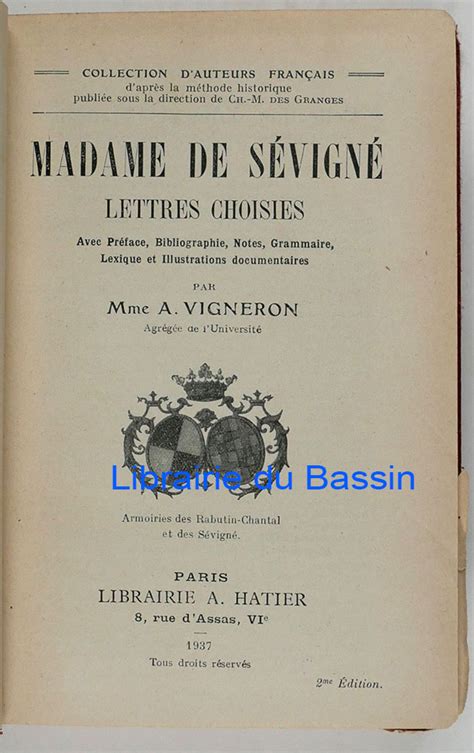 Madame De S Vign Lettres Choisies By Madame De S Vign Mme A Vigneron