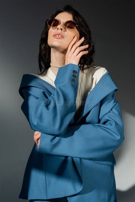 Sensual Brunette Woman In Blue Blazer Stock Photo Image Of Blazer