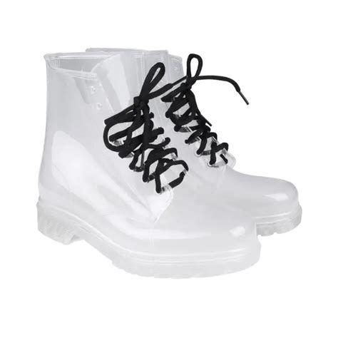 Bota de chuva feminina transparente calçado feminino plano cadarço