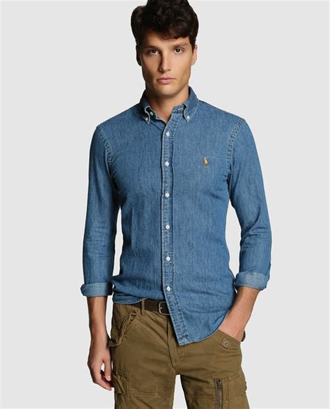 Camisa De Hombre Polo Ralph Lauren Slim Vaquera Lisa Azul · Polo Ralph