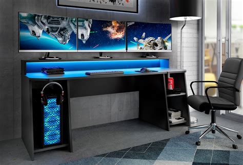 Birou Gaming Tezaur Suport Casti Banda Iluminare Rgb 200 Cm Latime