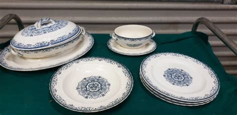 Servies Antiek Mintons Moustiers England Wit Met Blauwe D T Olde