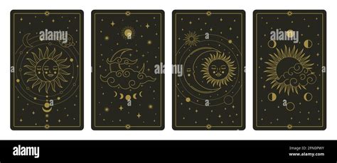 Moon And Sun Tarot Cards Mystical Hand Drawn Celestial Bodies Cards Magic Tarot Card Vector