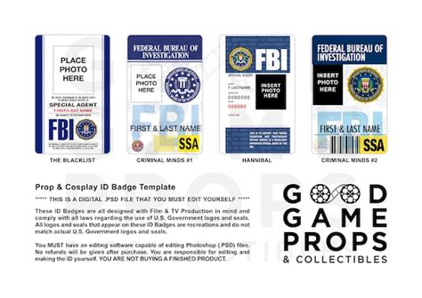 Prop & Cosplay FBI ID Badge Photoshop .PSD Template - Etsy