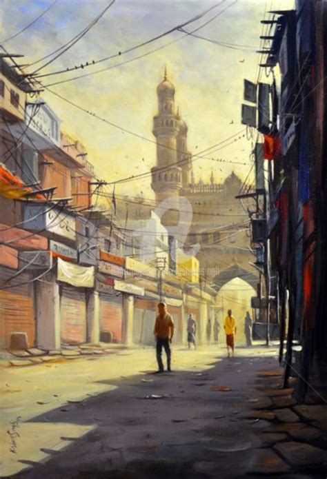 Early Morning At Charminarhyderabad In Painting By Kishore Singh