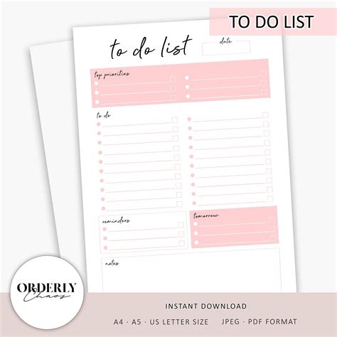 To Do List Printable Daily Planner Task List Daily Checklist