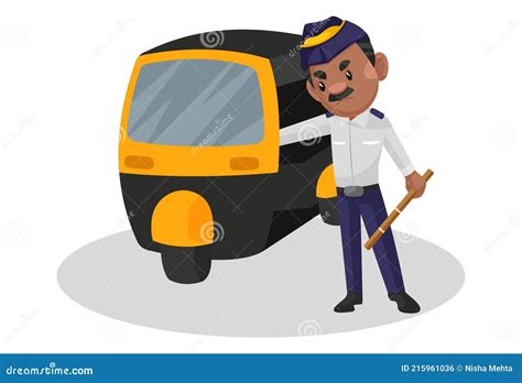 Policeman Stopping Car In The Rain, Cartoon Royalty-Free Stock Photo ...