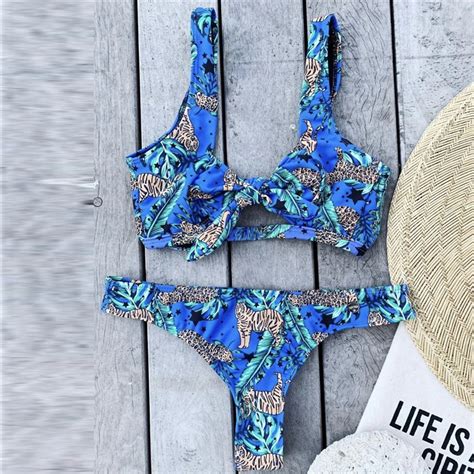 Vintage Brazilian Swimwear Women Tropical Print Leopard Bikini Set