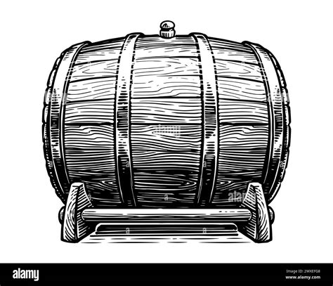 Wooden Barrel Cask For Wine Beer Or Whiskey Hand Drawn Sketch