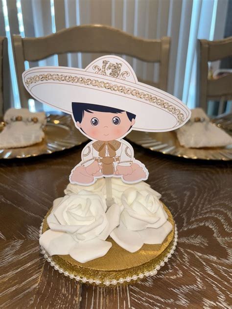 Gold Charrito Centerpiece Mi Bautizo First Birthday Cake Topper