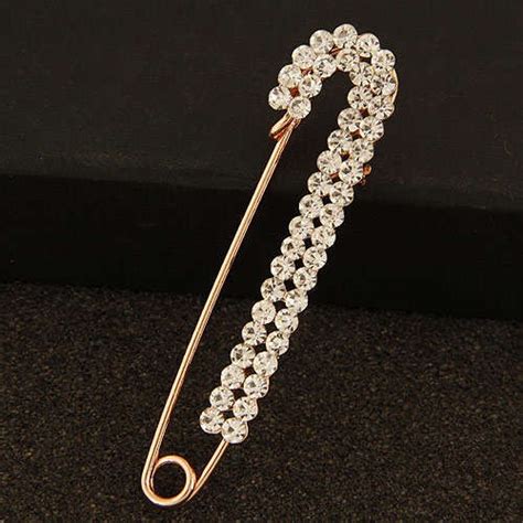 Rhinestone Embellished Glistening Pin Style Golden Alloy Women Brooch