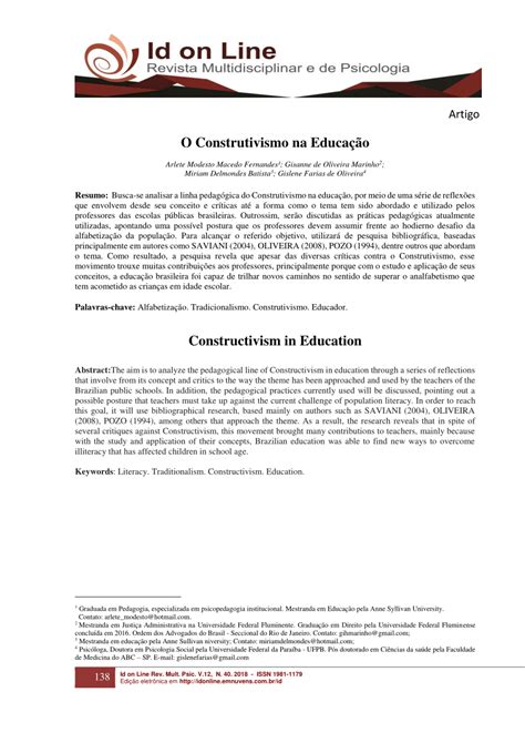 Pdf O Construtivismo Na Educa O