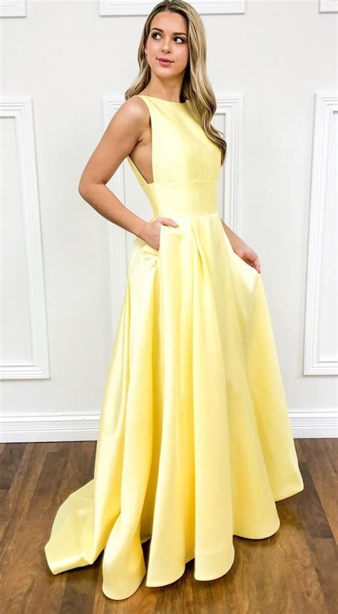 Charming Yellow Long Prom Dress A Line Long Evening Dress With Pockets