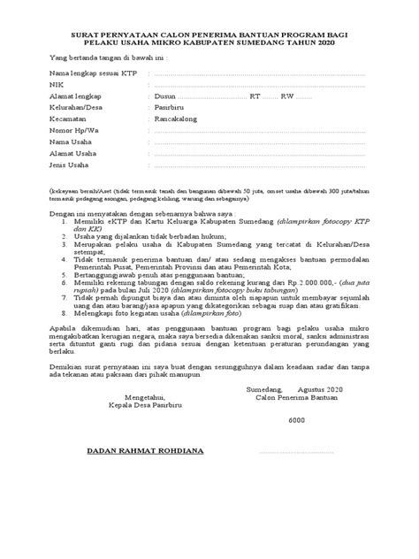 Surat Pernyataan Bantuan Umkm Pdf