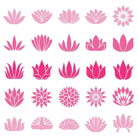 Lotos Flowers Icons Set On White Background For Graphic And Web Design