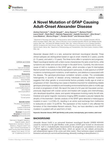 Pdf A Novel Mutation Of Gfap Causing Adult Onset Alexander Disease