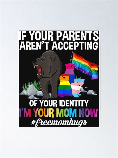 Free Mom Hugs Proud Mama Bear Lgbt Gay Pride Lgbtq Parade Poster For