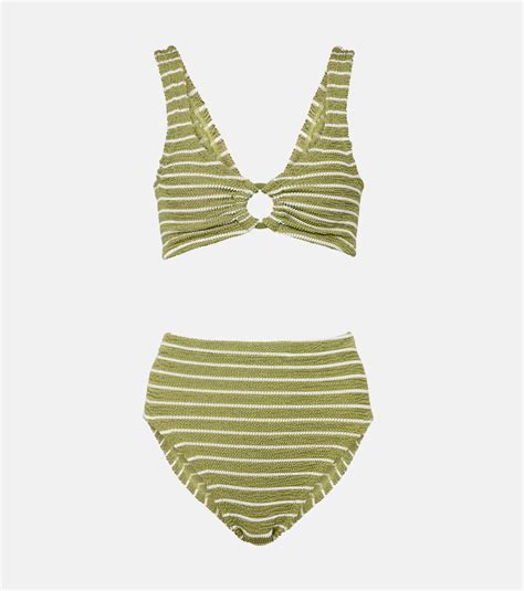 Nadine Striped High Rise Bikini In Green Hunza G Mytheresa