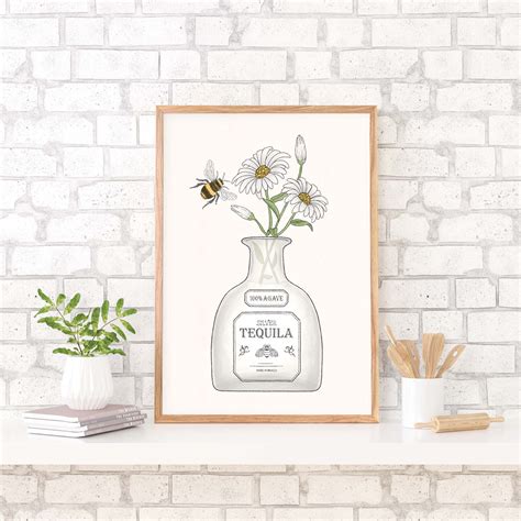 Tequila And Flowers Art Print Patron Wall Art Tequila Poster Etsy