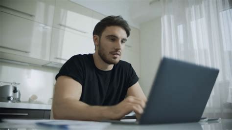 Happy Man Chatting Online On Laptop Computer Stock Footage Sbv