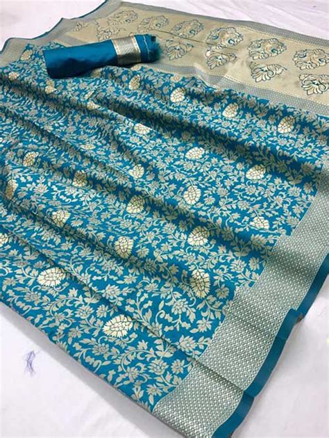 Sky Colored Beautiful Branded Weaving Silk Saree