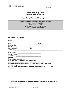 Fillable Online Pennmedicine Egg Donation Form Full Application