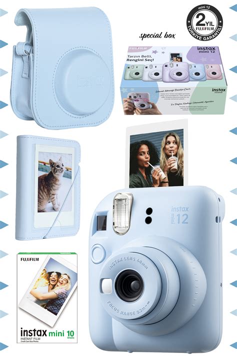 Fujifilm Instax mini 12 Mavi Fotoğraf Makinesi 10 lu Film Mini Albüm ve