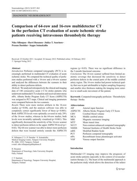 PDF Comparison Of 64 Row And 16 Row Multidetector CT In The Perfusion