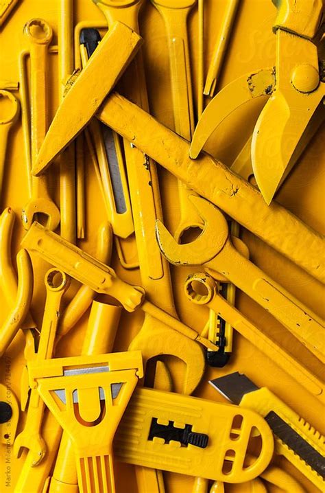 Close Updetail Of Yellow Workhandtools Of A Craftsman By Stocksy Contributor Audshule In