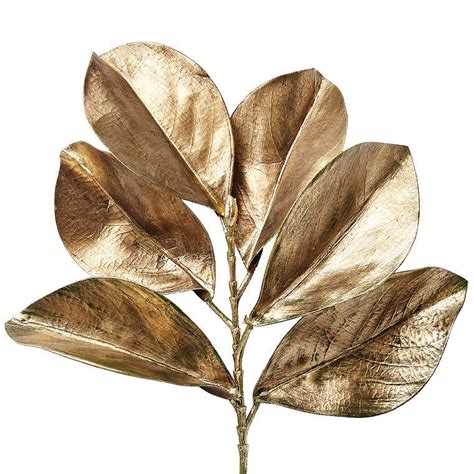 Gold Metallic Magnolia Leaf Stems Set Of Six Frontgate Gold