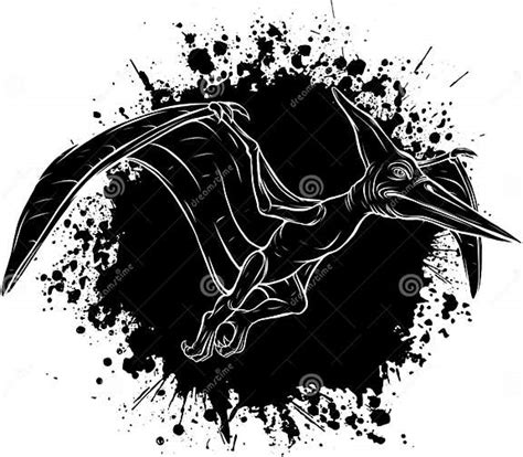 Black Silhouette Of Pteranodon Flying Dinosaur Illustration On White