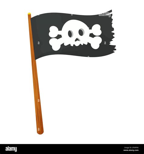 Pirate flag with skull and cross bones on wooden stick in cartoon style ...