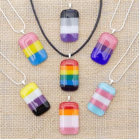 Handmade Fused Glass LGBTQ Necklace Gay Pride Pendant Lesbian Bisexual Transgender Non Binary