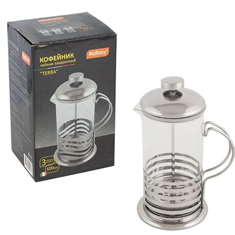 Чайник/кофейник (кофе-пресс) TERRA из жаропрочного стекла, 600 мл, в ...
