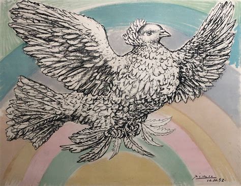 Proantic Pablo Picasso Dove Flying At The Rainbow Lithograph