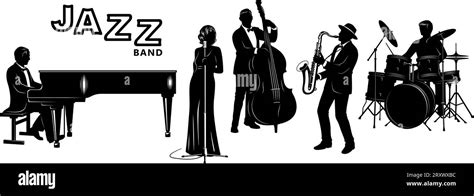 Jazz Band Silhouettes Set Pianist Singer Double Bassist Saxophonist