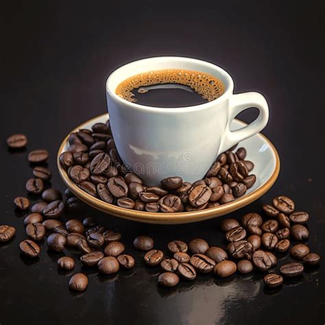 rich aroma coffee cup  beans   dark backdrop stock illustration