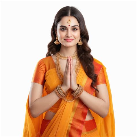 Indian Woman Doing Namaste Or Welcome Gesture Premium Ai Generated Image