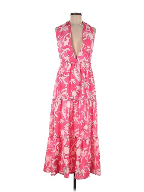 Sundayup 100 Polyester Floral Motif Paisley Tropical Pink Casual Dress