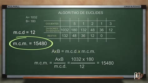 Cálculo Del Mcd Y Mcm Utilizando El Algoritmo De Euclides Máximo Común Divisor Youtube