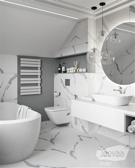 Stylish White Bathroom with Marble Walls