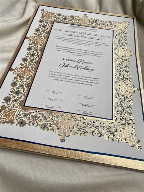 Nikkah Nama Marriage Certificate Contract Navy And Gold Nikkah Etsy