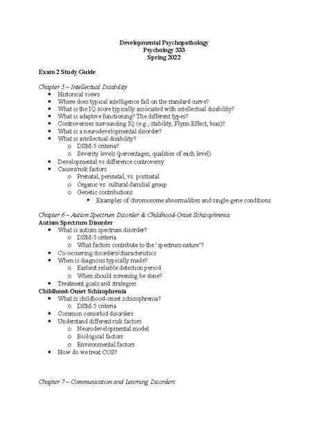 Psy Exam Study Guide Developmental Psychopathology Psychology