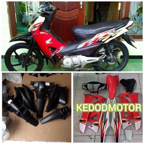 Jual Cover Full Set Body Kasar Halus Supra Fit New Putih Merah Striping